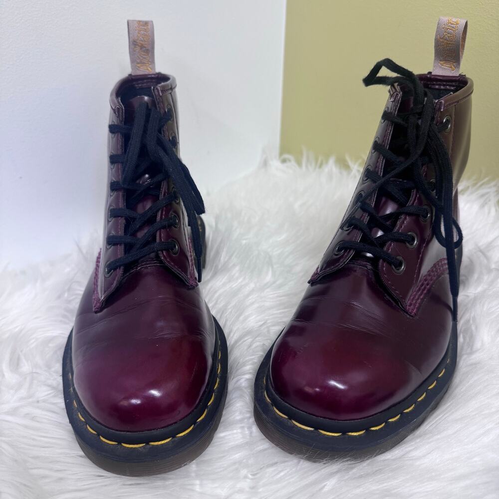 Dr Martens Ankle Boots 101 Vegan Cherry Red Shiny Chunky Combat 6 Men / 7 Women